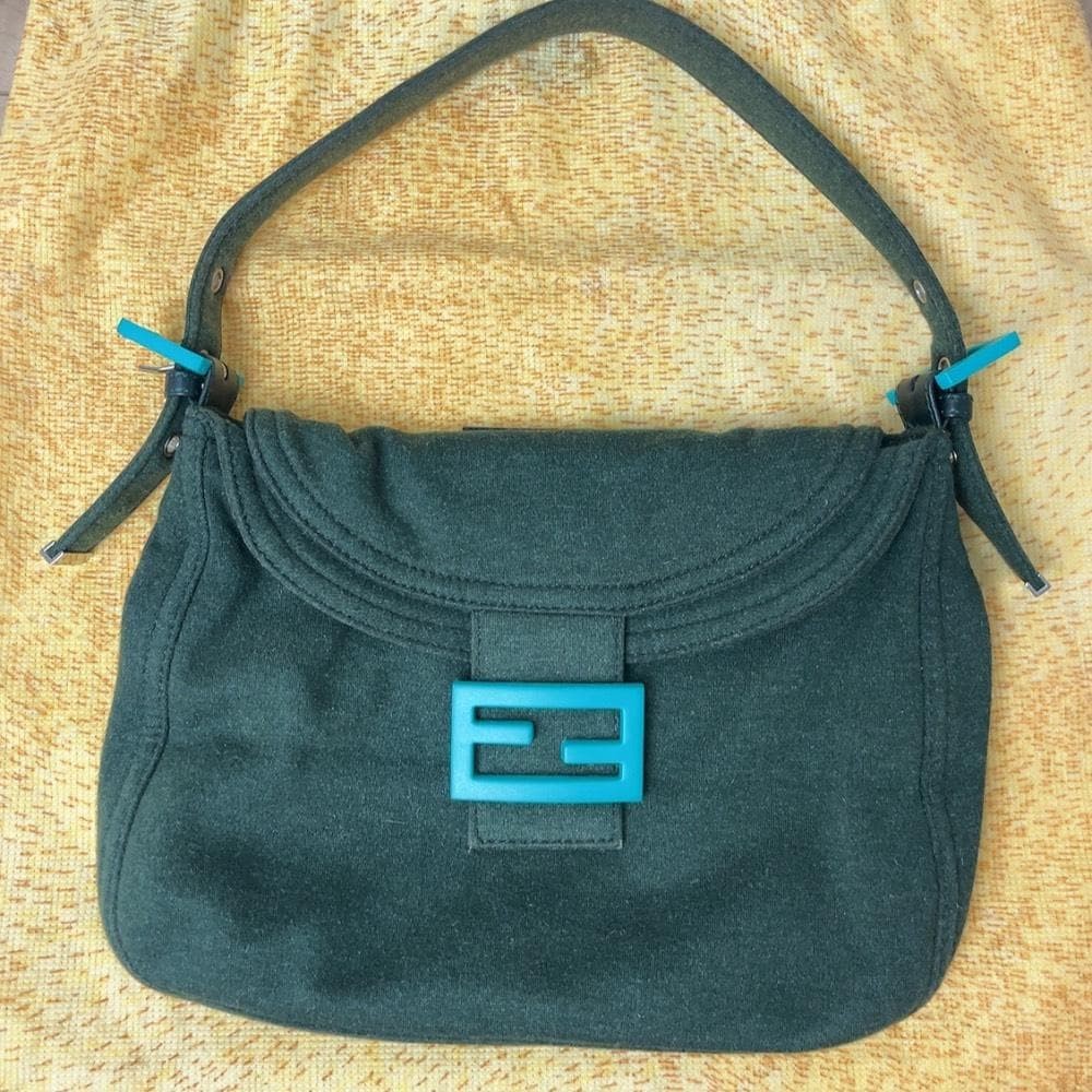 FENDI Mamma Baguette Green Jersey Shoulder Bag Vintage Japan FENDI Mamma Baguette Green Jersey Shoulder Bag Vintage Japan