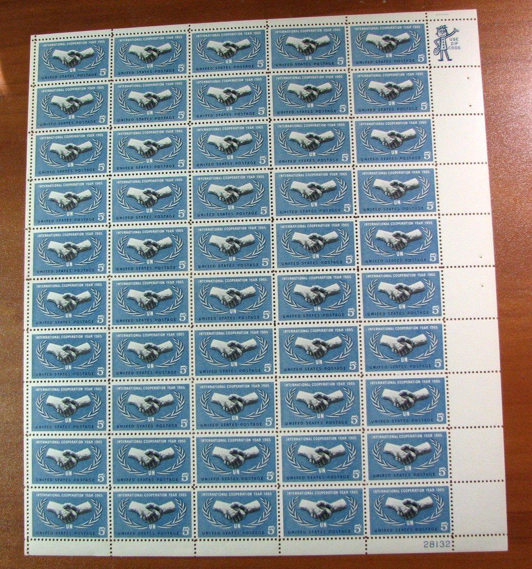 US  Stamp Sheet Scott# 1266 International Cooperation Year 1965 MNH H388