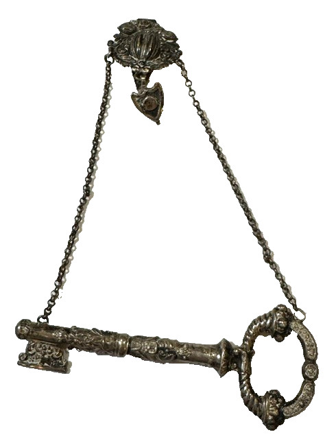 Antique 19C German 13L Silver Chatelaine Key Needle Case Clip Schwäbisch Gmünd