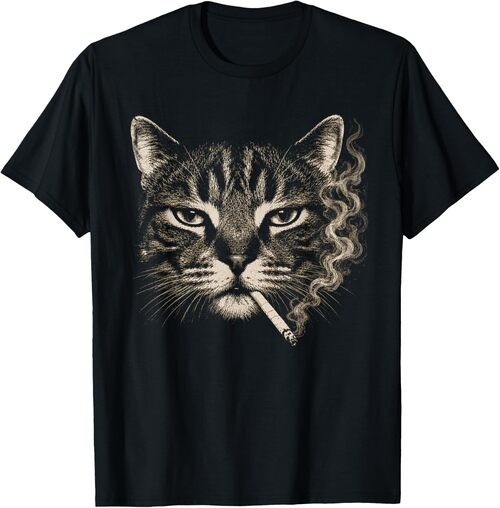 Funny Tabby Cat Smoking Cigarette Meme Vintage 90s Graphic T-Shirt