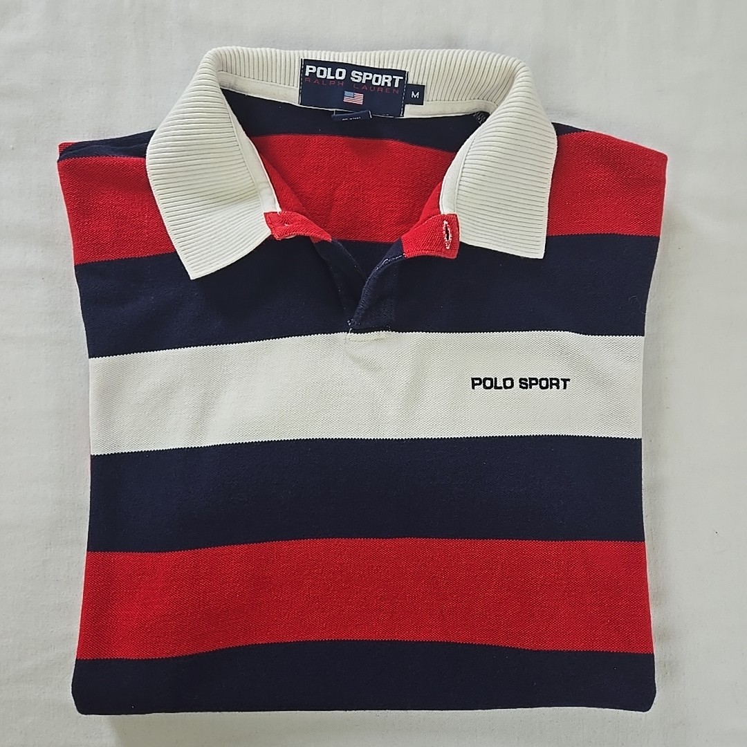 VTG 90s Ralph Lauren Polo Sport Rubgy Striped Knit Shirt Short Sleeve Mens M