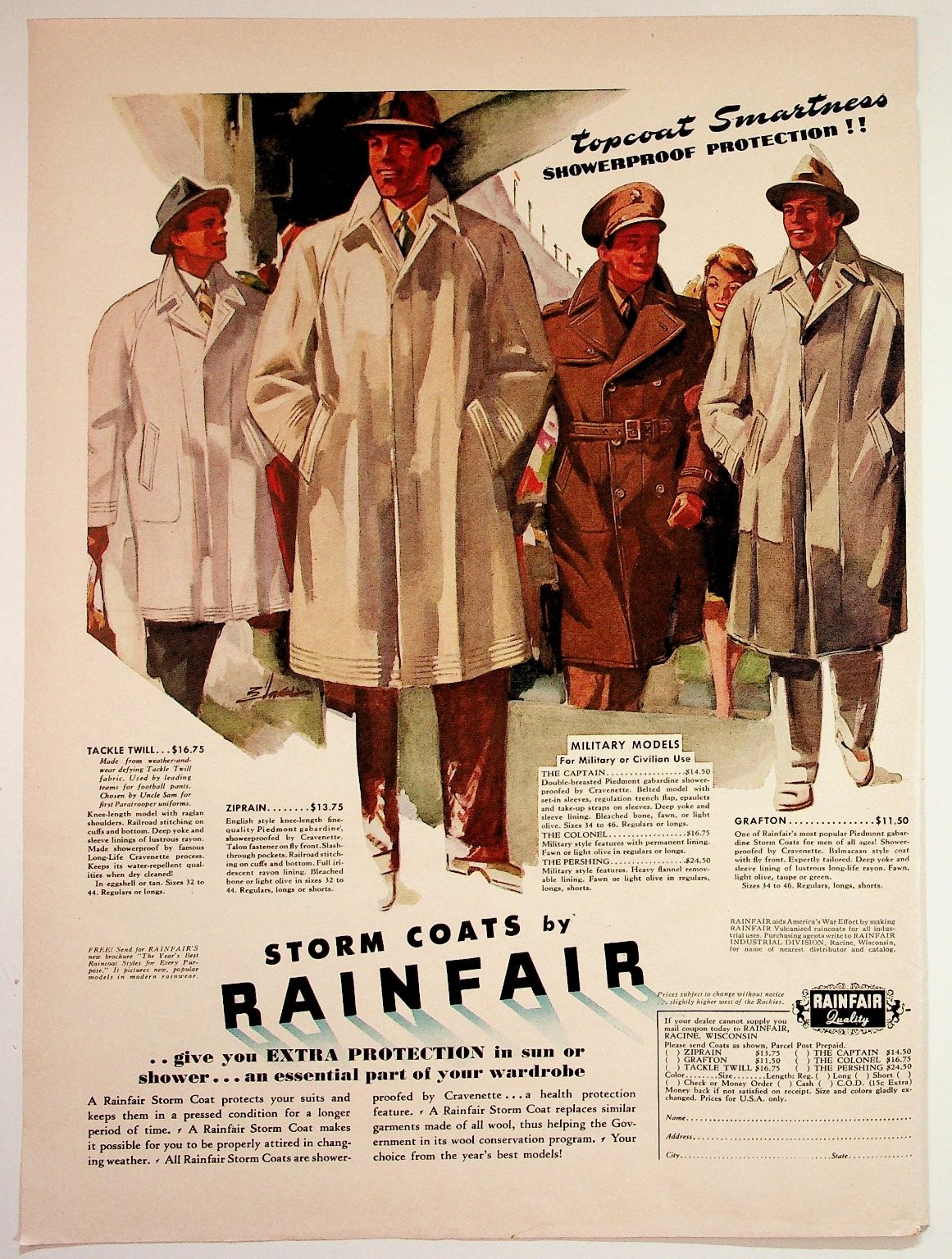 Vtg 1940s Rainfair Storm Coats Ad Men's Fashion Illustration Ephemera Vtg 1940s Rainfair Storm Coats Ad Men's Fashion Illustration Ephemera