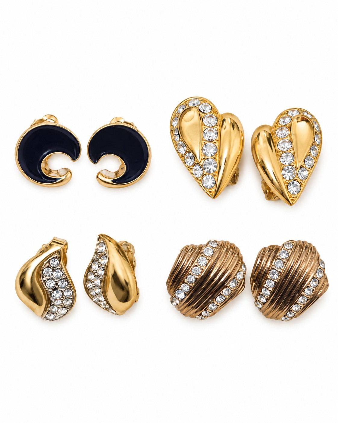 Vintage Lot of 6 Signed Monet Clip On Earrings Gold Tone