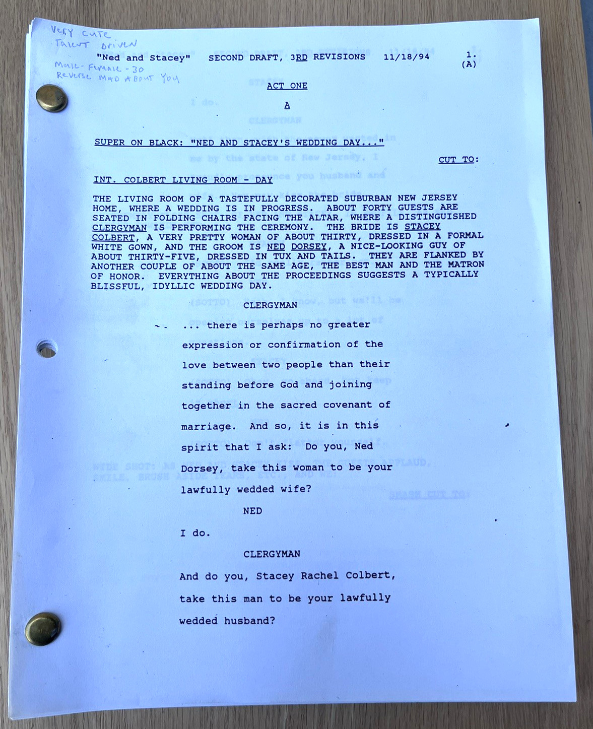 1994 Ned and Stacey Sitcom TV Television Pilot 1st Episode Script Debra Messing 1994 Ned and Stacey Sitcom TV Television Pilot 1st Episode Script Debra Messing