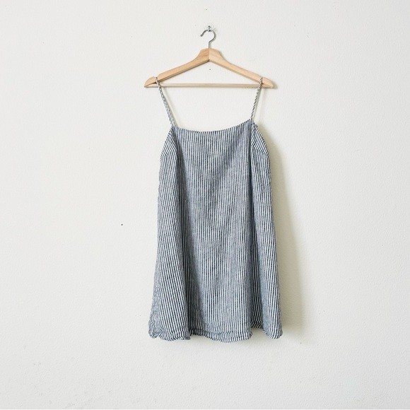 Reformation XL Aubree 100% linen grey white stripe shoulder tie strap mini dress Reformation XL Aubree 100% linen grey white stripe shoulder tie strap mini dress