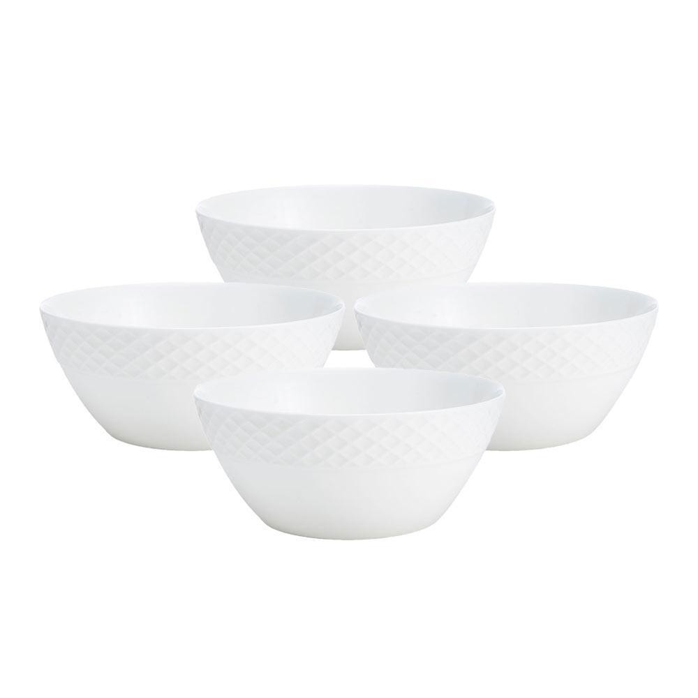 NEW Mikasa White Trellis Bone China Fruit Bowls Set of 4 In Box NEW Mikasa White Trellis Bone China Fruit Bowls Set of 4 In Box