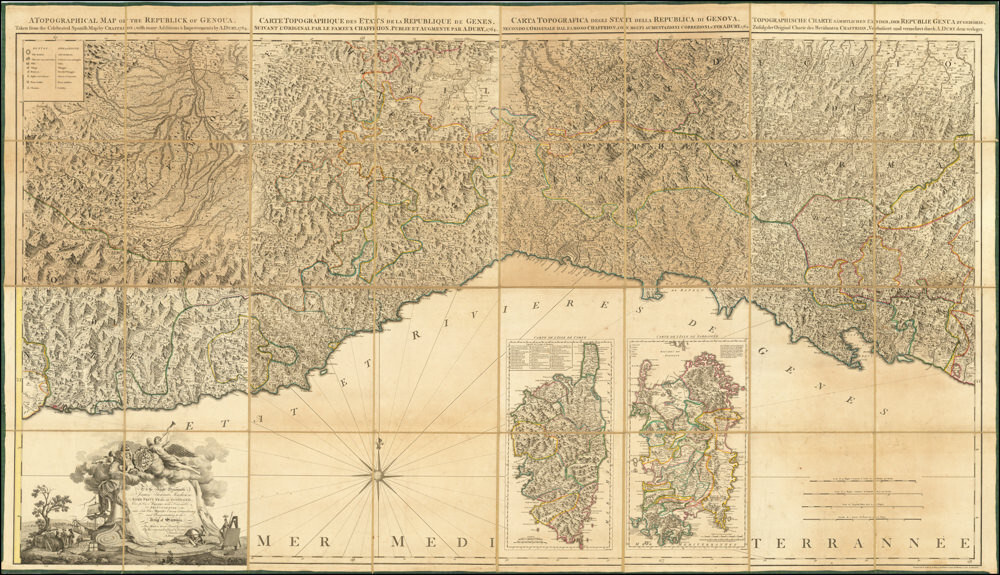 1764 Huge (75 x 42 in) Dury \'A Topographical Map of the Republick of Genoua\'