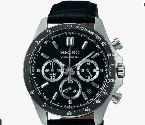 SEIKO SBTR021 Chronograph Black Dial Leather Men's Quartz Watch Japan New