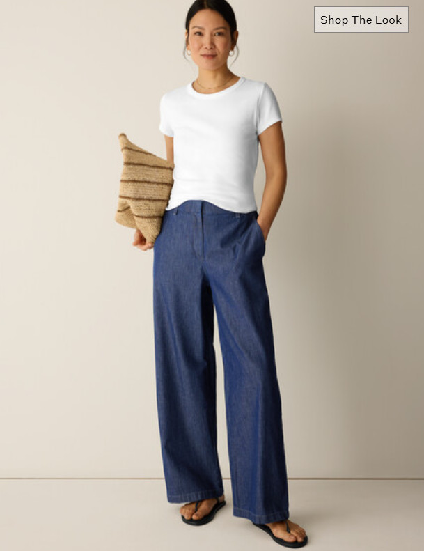 EILEEN FISHER Lightweight Organic Cotton Denim Full-Length Trouser - DARK INDIGO EILEEN FISHER Lightweight Organic Cotton Denim Full-Length Trouser - DARK INDIGO