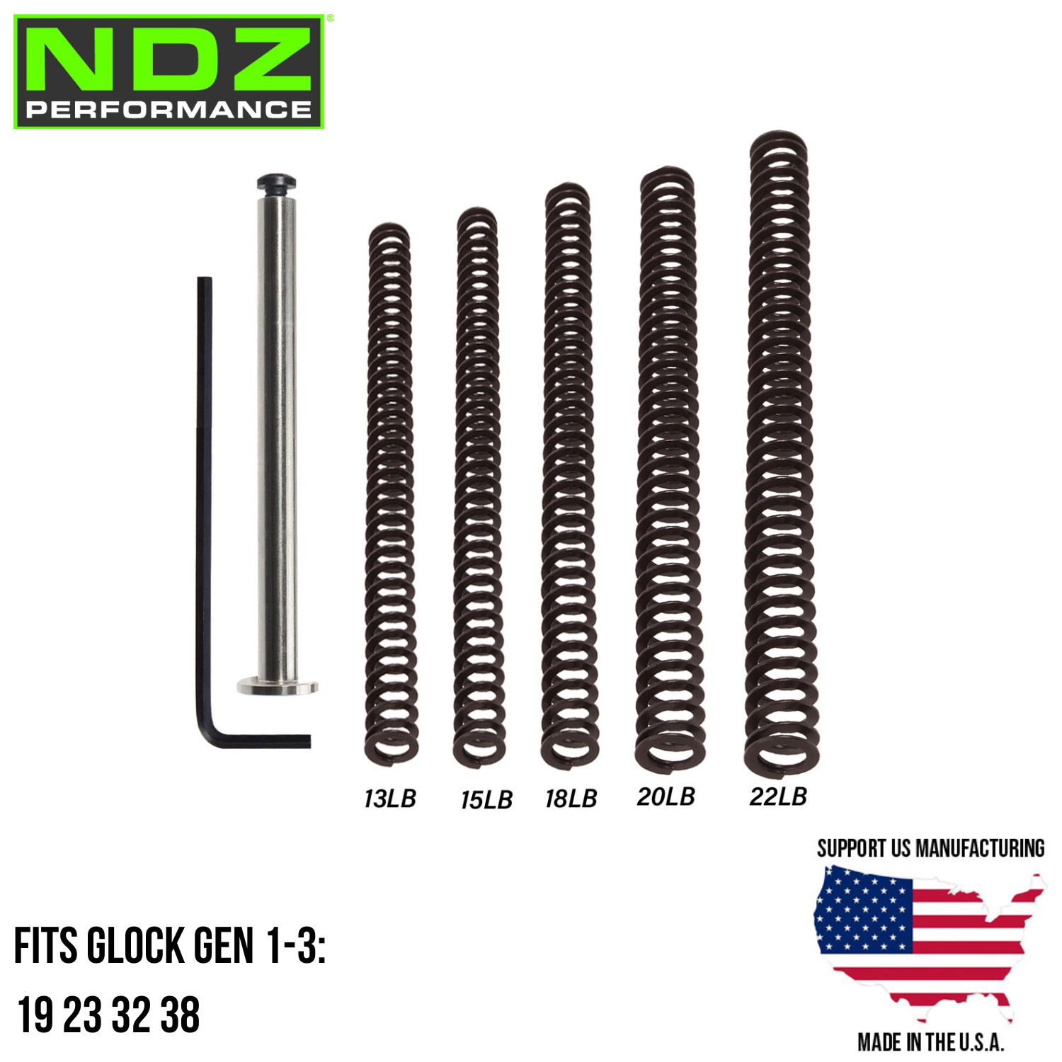 NDZ Guide Rod Assembly Tuner Pack Stainless Steel Fits Glock 19 23 32 38 Gen 1-3