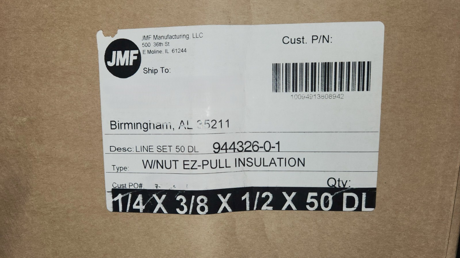 JMF Manufacturing 1/4 x 3/8 x 1/2 x 50 ft line set EZ-PULL INSULATION NEW IN BOX