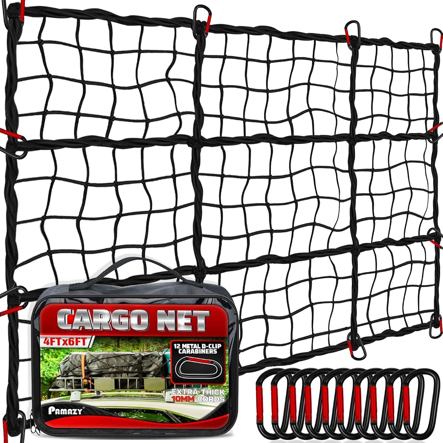 4\'x6\' Heavy Duty Bungee Cargo Net Stretches to 8\'x12\' 10mm Cord with 12 PCS 4\'x6\' Heavy Duty Bungee Cargo Net Stretches to 8\'x12\' 10mm Cord with 12 PCS