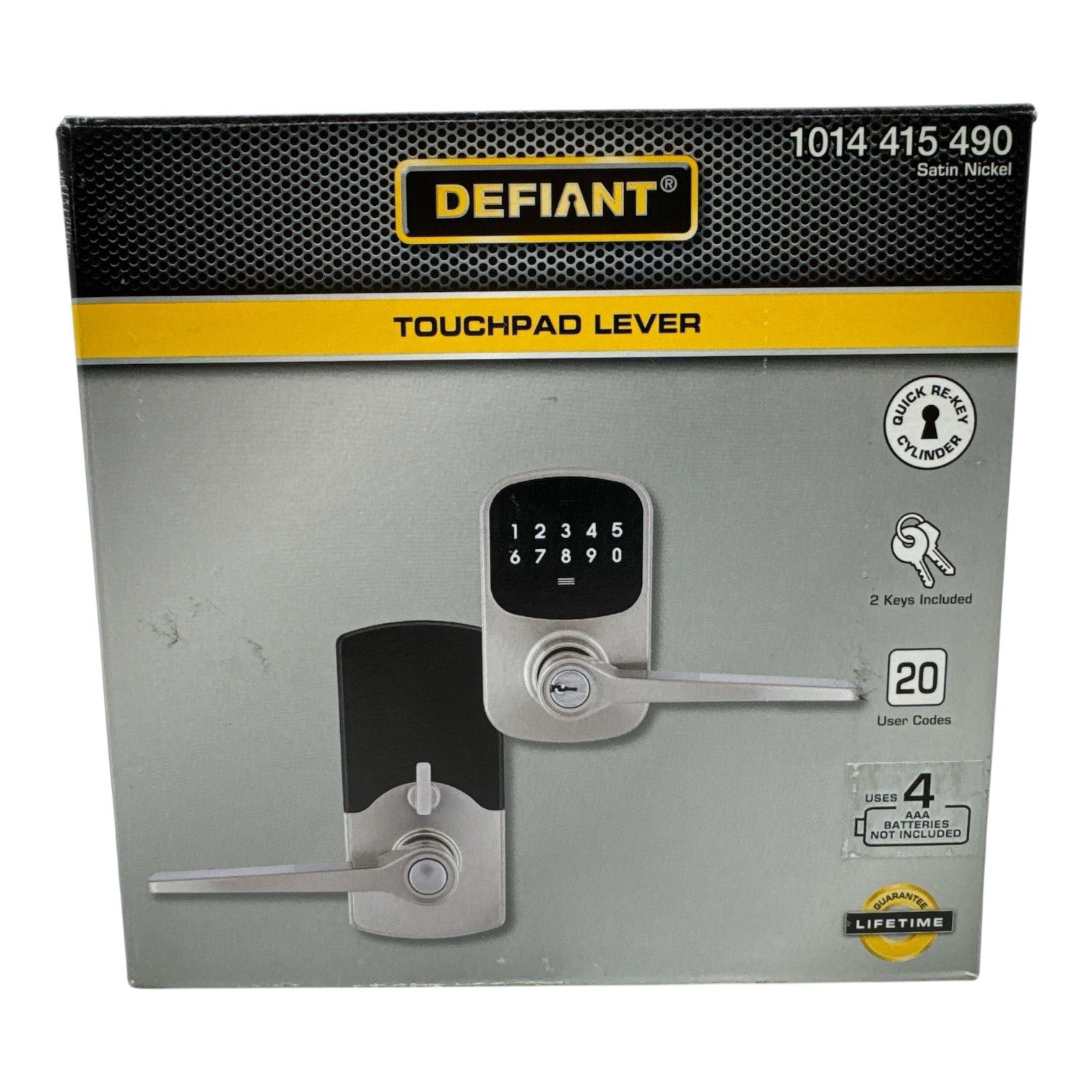 Defiant Touchpad Keyed Entry Door Handle Lever Satin Nickel 1014 415 490 (OB)