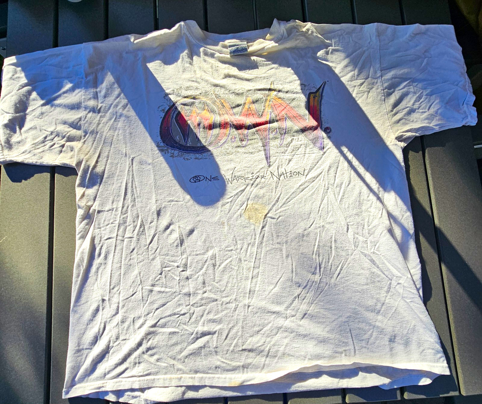 Vintage 1998 WCW One Warrior Nation T-Shirt White 2XL Cotton Jersey Crew Neck Vintage 1998 WCW One Warrior Nation T-Shirt White 2XL Cotton Jersey Crew Neck