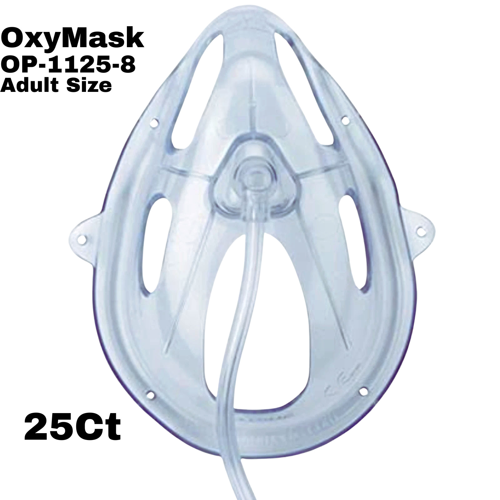 25Ct OxyMask OP-1125-8 Adult Oxygen Mask With Connector Factory Sealed Pack New
