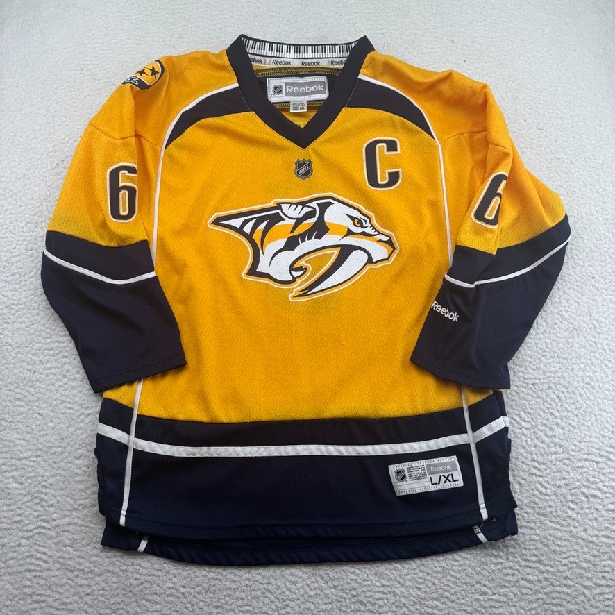 Reebok Nashville Predators Shea Weber Captain C #6 Jersey Youth L/XL Yellow NHL