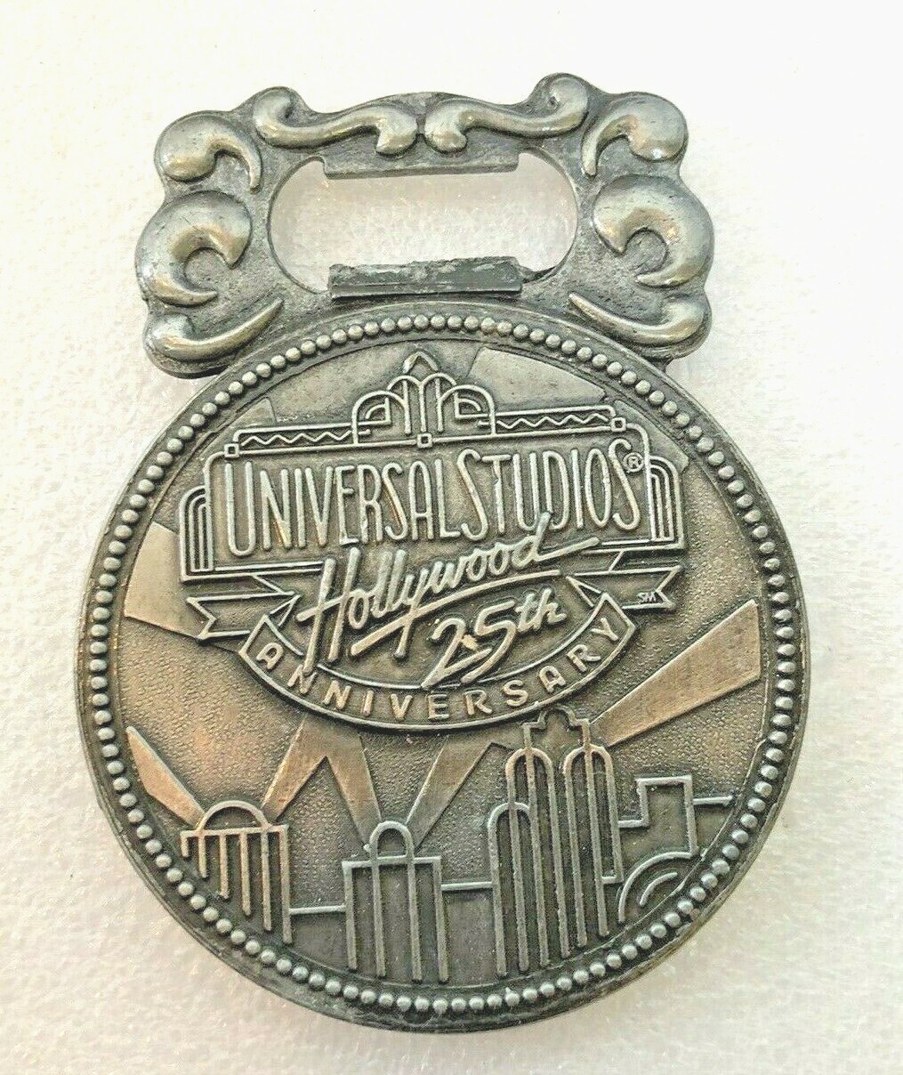 Vtg Universal Studios Hollywood 25th Anniversary Pewter Bottle Opener 1989 Vtg Universal Studios Hollywood 25th Anniversary Pewter Bottle Opener 1989