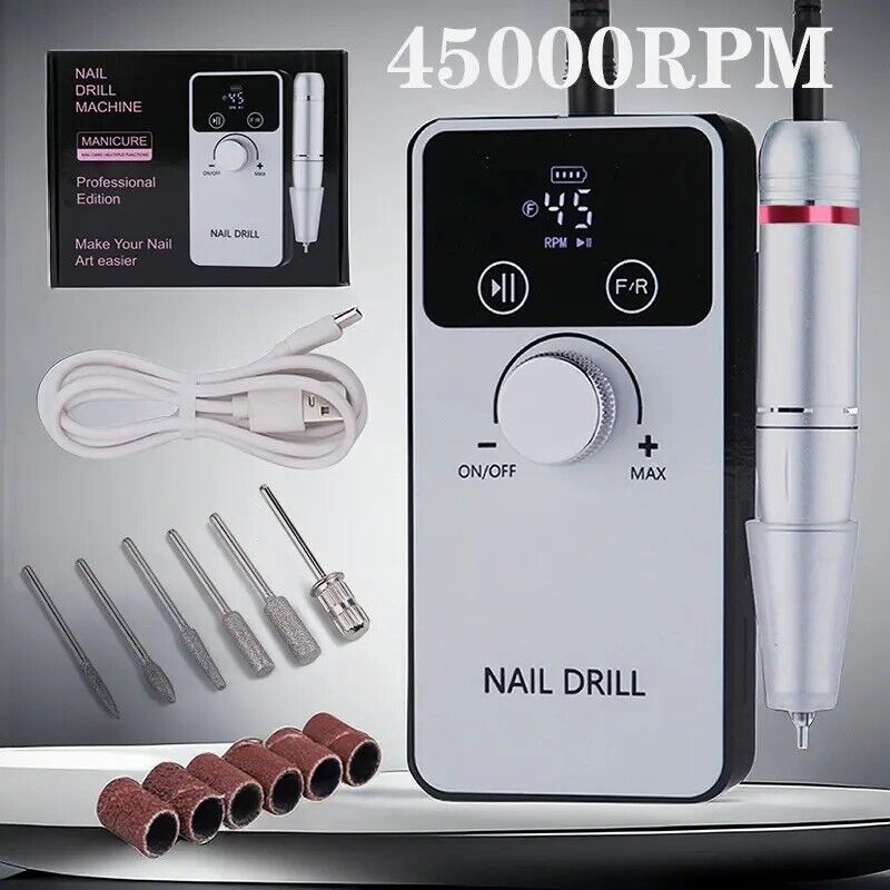 New 45000RPM Professional Electric Nail Drill Machine Rechargeable