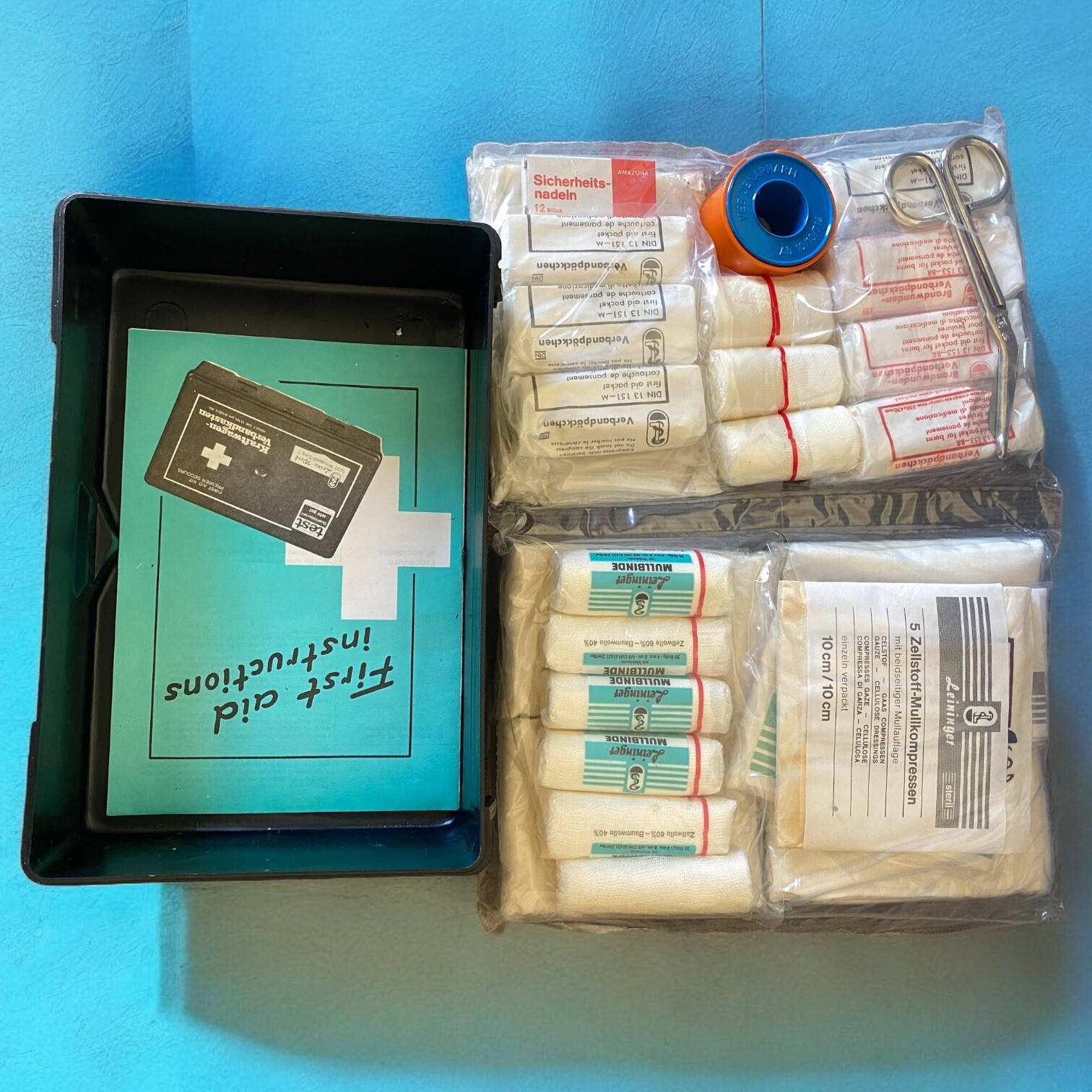 Vintage First Aide Kit Original Medical Supplies German Car Kraftwagen