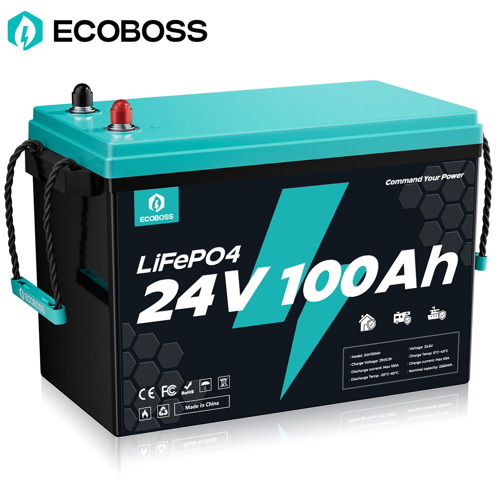 24V 100Ah LiFePO4 Lithium Battery 2560Wh 100A BMS Deep Cycles For RV Off-Grid