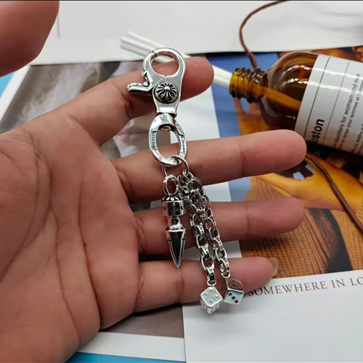 Chrome Hearts Dice And Spike Keychain 925 Silver Lobster Clasp Chrome Hearts Dice And Spike Keychain 925 Silver Lobster Clasp