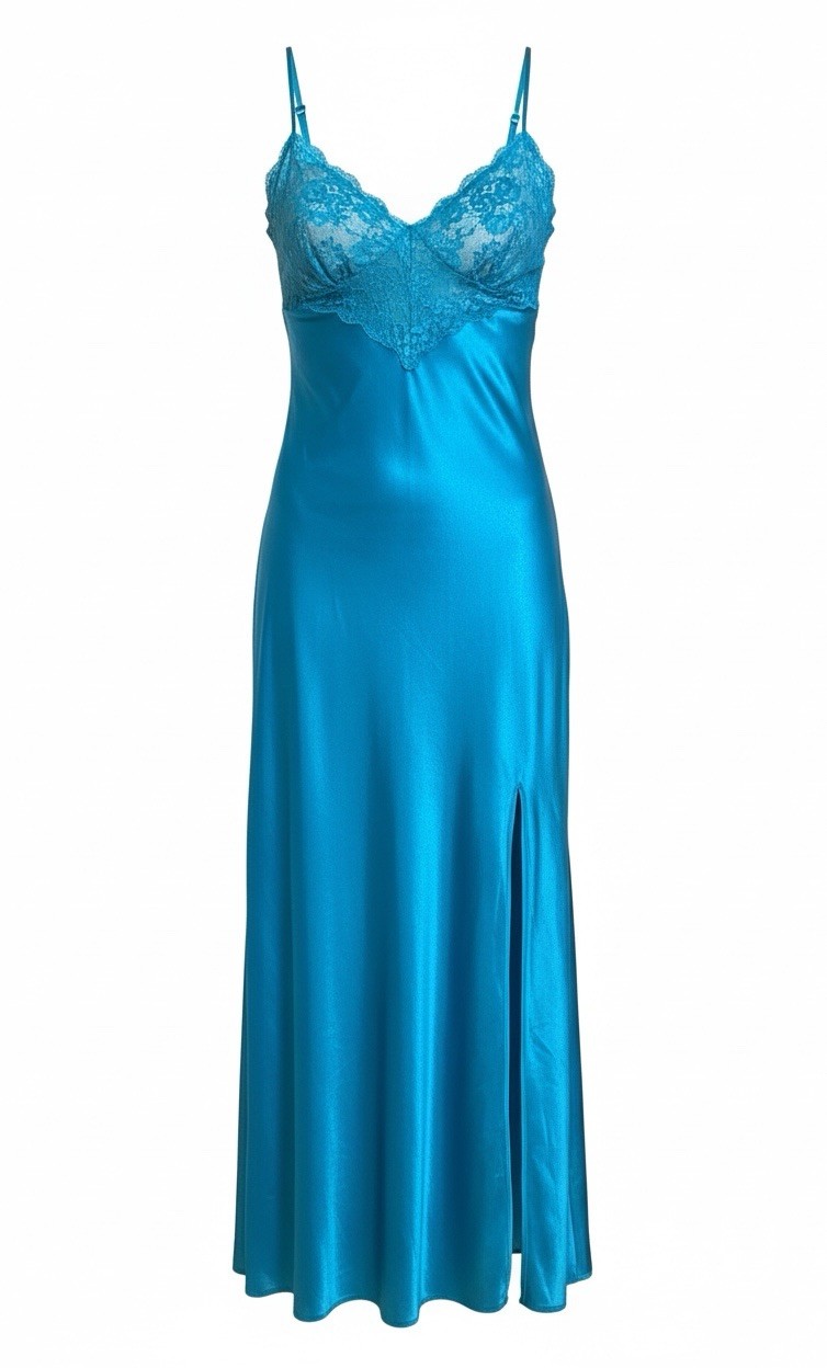 Vintage Victoria\'s Secret Gold Label Satin Lace Slip Dress Chemise Blue Large