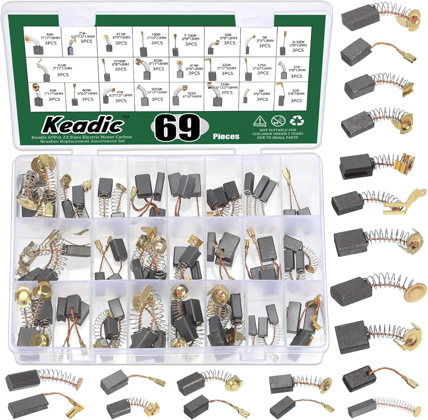 Keadic 69Pcs 23 Sizes Electric Motor Carbon Brushes Replacement Assortment Set, Keadic 69Pcs 23 Sizes Electric Motor Carbon Brushes Replacement Assortment Set,