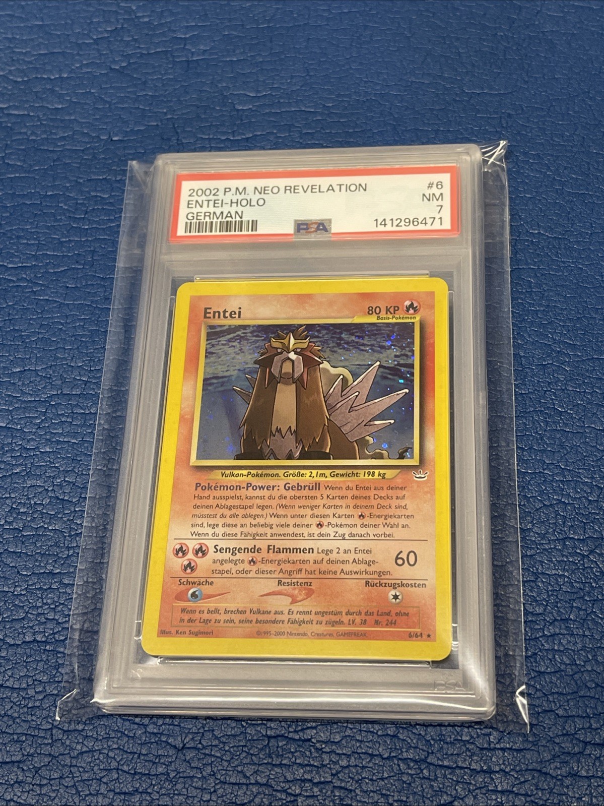 2002 Pokemon GERMAN Neo Revelation Holo Rare Entei 6/64 PSA 7 NM Near Mint Card 2002 Pokemon GERMAN Neo Revelation Holo Rare Entei 6/64 PSA 7 NM Near Mint Card