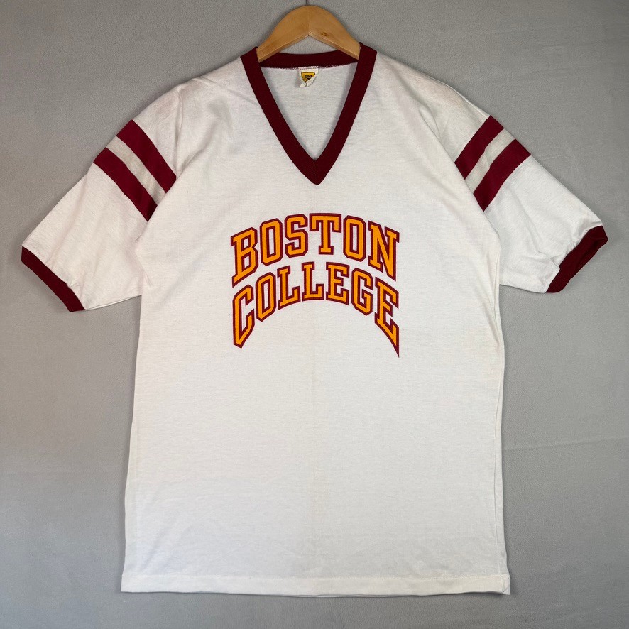 NOS 70s Boston College T Shirt XL Ringer Single Stitch USA Football Jersey VTG