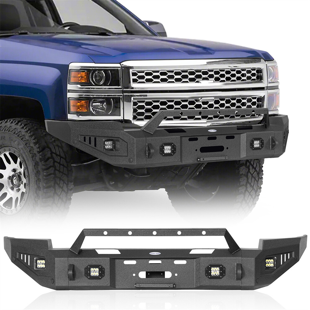 Steel Front Bumper w/ Winch Plate &Led Lights for 2014-2015 Chevy Silverado 1500