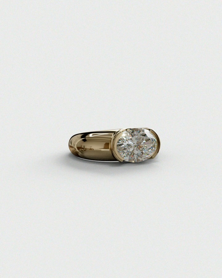 Luxury 3.00 Ct Oval Lab Diamond East West Half Bezel Wedding Ring Solid 14K Gold