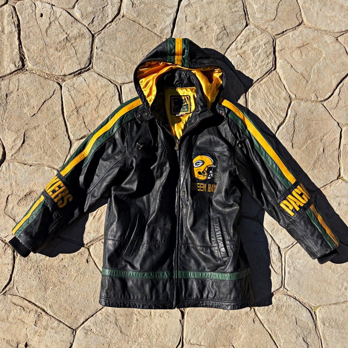 Vintage G-III Green Bay Packers NFL Leather Hooded Full Zip Jacket Black Size M Vintage G-III Green Bay Packers NFL Leather Hooded Full Zip Jacket Black Size M