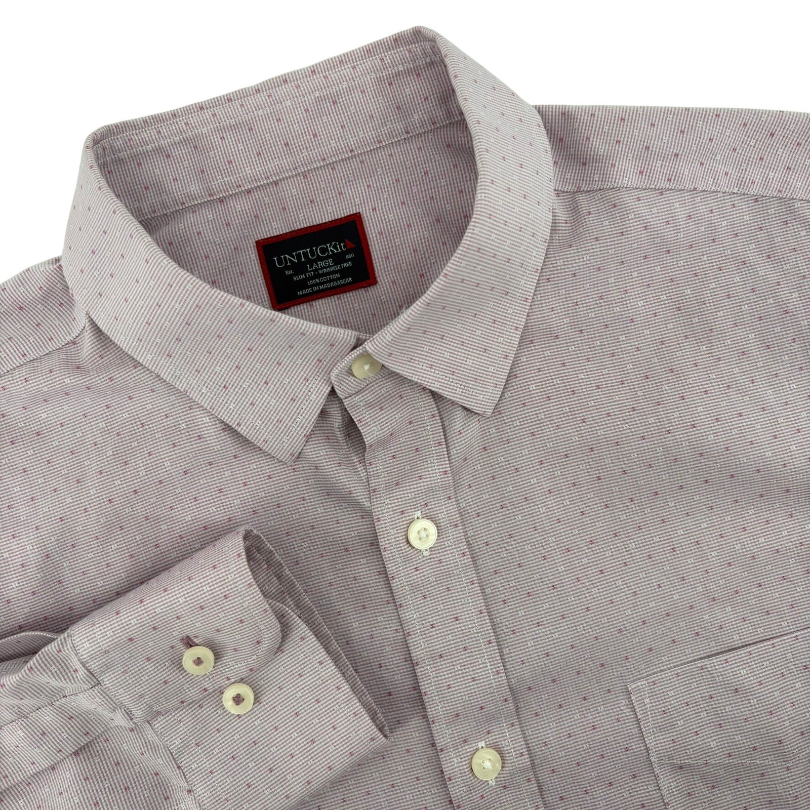 UNTUCKit Mens Large Slim Fit Tresor Pink WF Wrinkle Free Button Down Shirt 41127