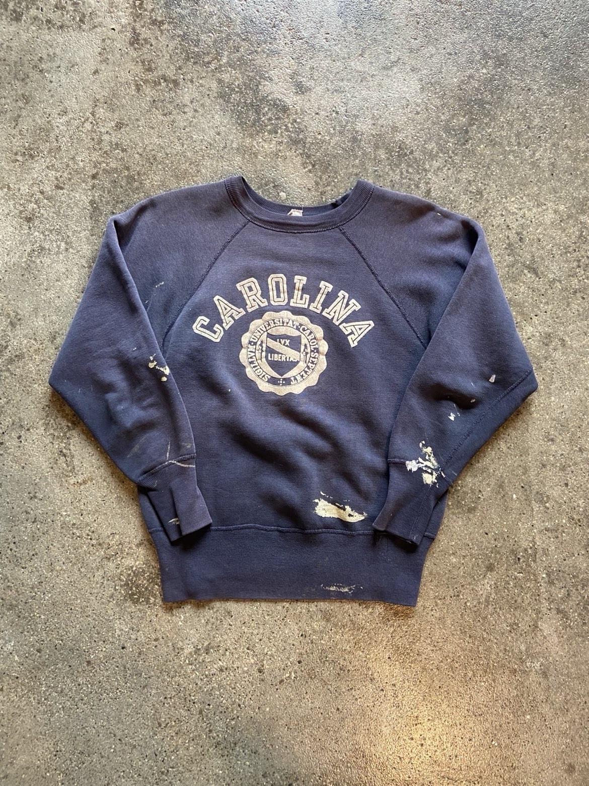 Vintage 1950’s Champion Runningman Faded Carolina University Painter Sweatshirt Vintage 1950’s Champion Runningman Faded Carolina University Painter Sweatshirt