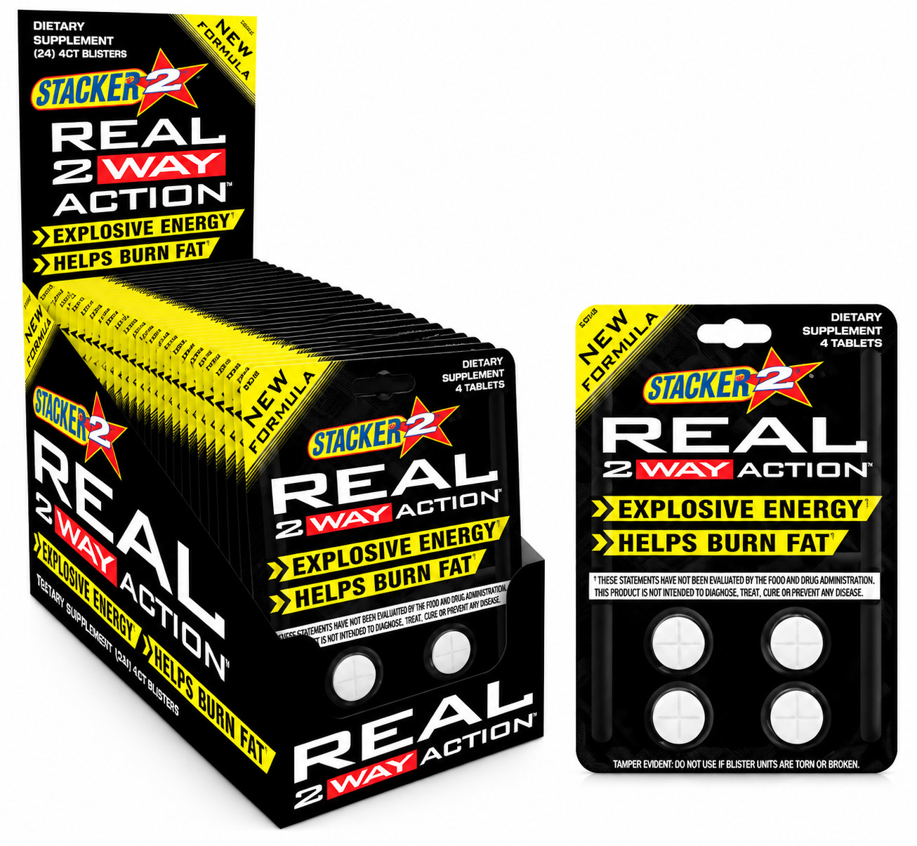 Stacker TWO Real 2 Way Action Energize 4 ct x 24 Cards = (96 TABLETS)