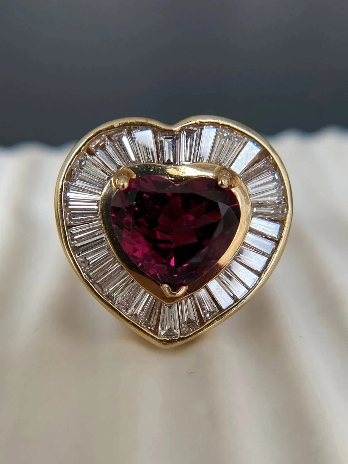 3.90Ct Heart Cut Lab Grown Red Ruby Diamond Wedding Ring 14K Yellow Gold Plated