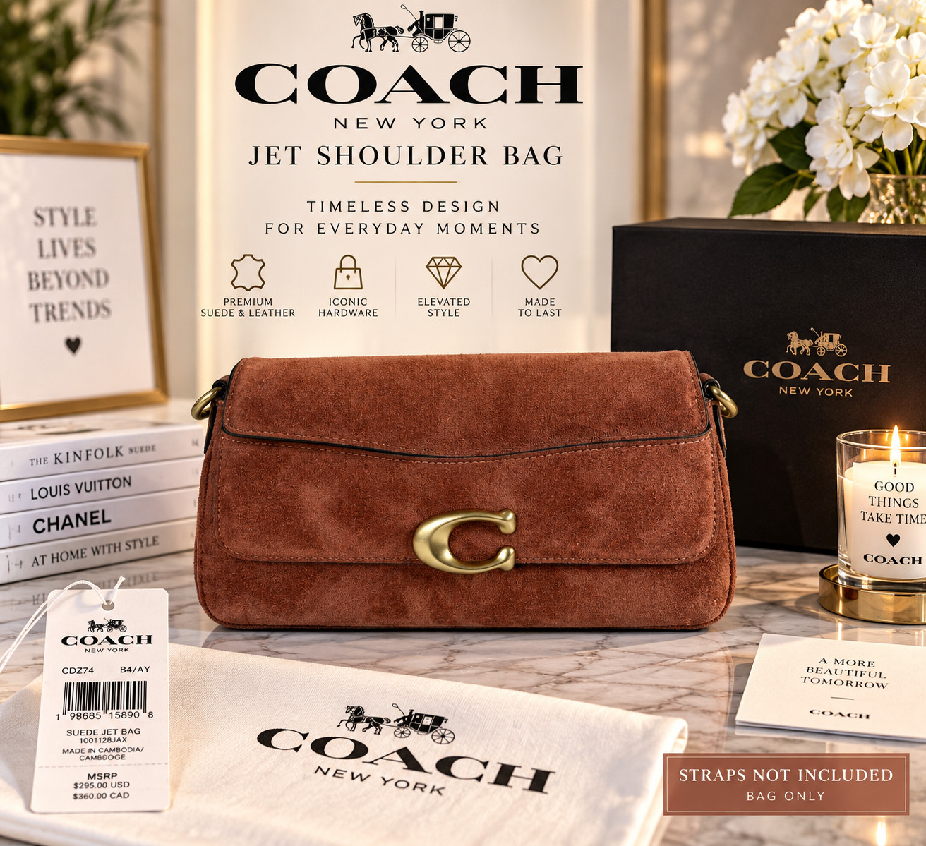 Coach Jet Shoulder Bag CDZ74 Clay Suede Brass Leather NWT 