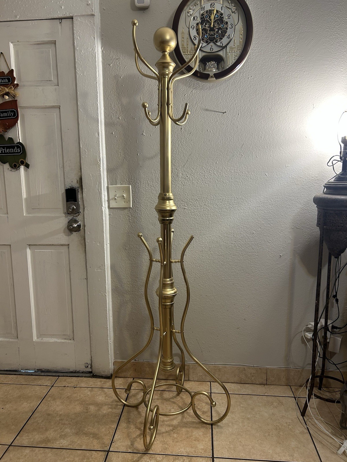 Vintage Brass Tone Standing Hall Tree Hat Stand Coat Rack Floor Gold 72\