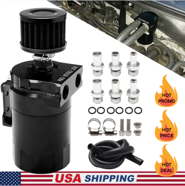 Universal Aluminum Oil Catch Can Kit Reservoir Baffled Tank with Breather Filter Universal Aluminum Oil Catch Can Kit Reservoir Baffled Tank with Breather Filter