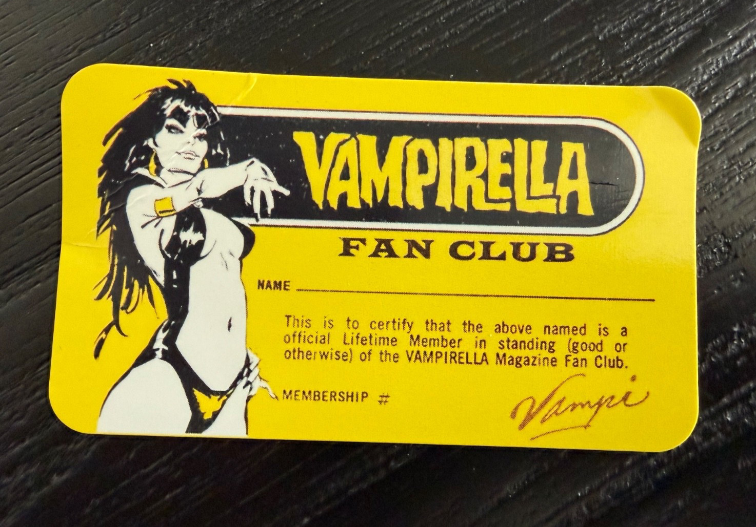 VRHTF VTG NHRA RARE 60\'S-70\'S VAMPIRELLA FAN CLUB MEMBERSHIP CARD