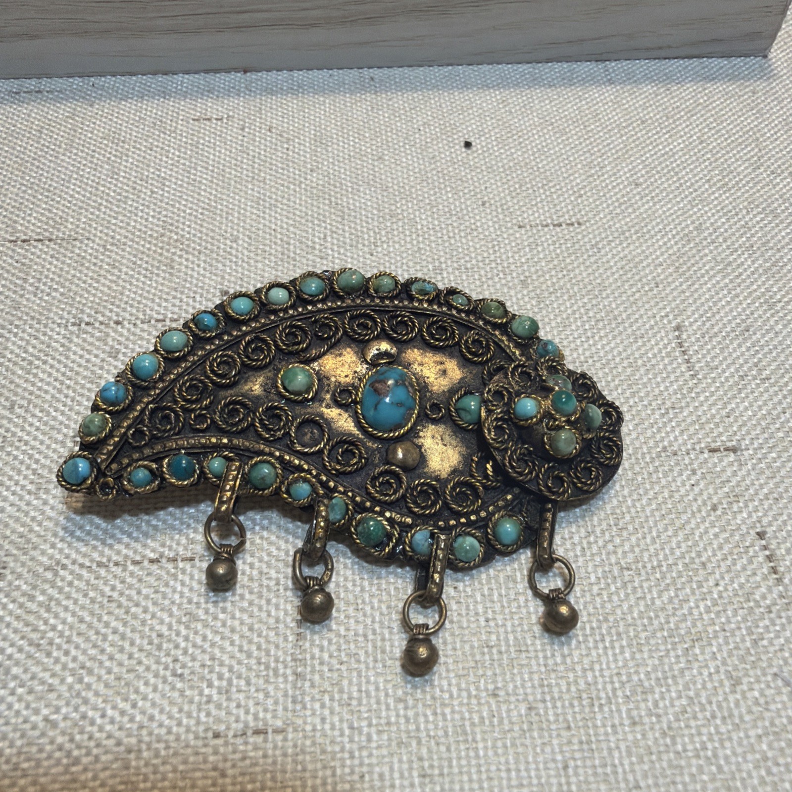 Antique Filigree Persian Turquoise Brooch Pin Victorian Mourning 2.5” Antique Filigree Persian Turquoise Brooch Pin Victorian Mourning 2.5”