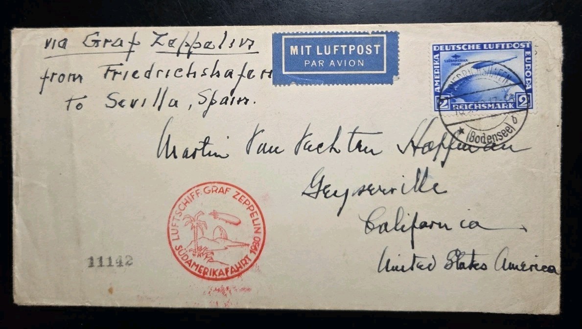 1930 LZ-127 Graf Zeppelin South America Flight Germany Stamp #C38 2R Cover 1930 LZ-127 Graf Zeppelin South America Flight Germany Stamp #C38 2R Cover