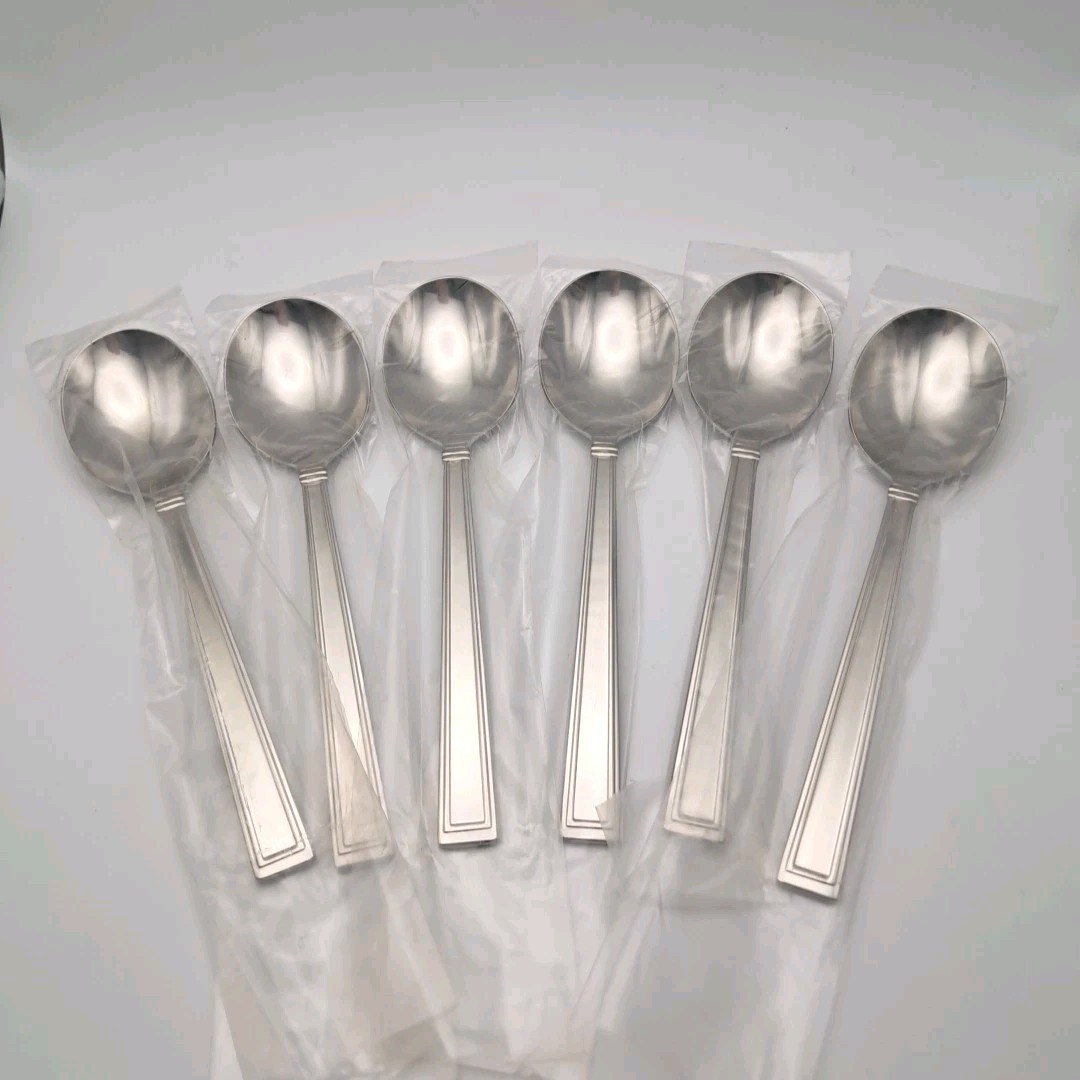 Lenox Bratton 6 Piece Round SOUP Spoons 18/10 Stainless Flatware Glossy Vietnam