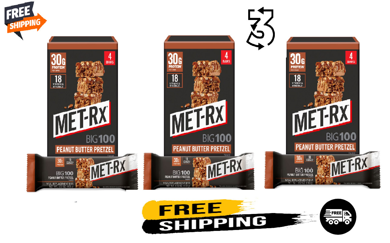 30g Protein, 12 Ct, MET-Rx Big 100 Protein Bar, Peanut Butter Pretzel