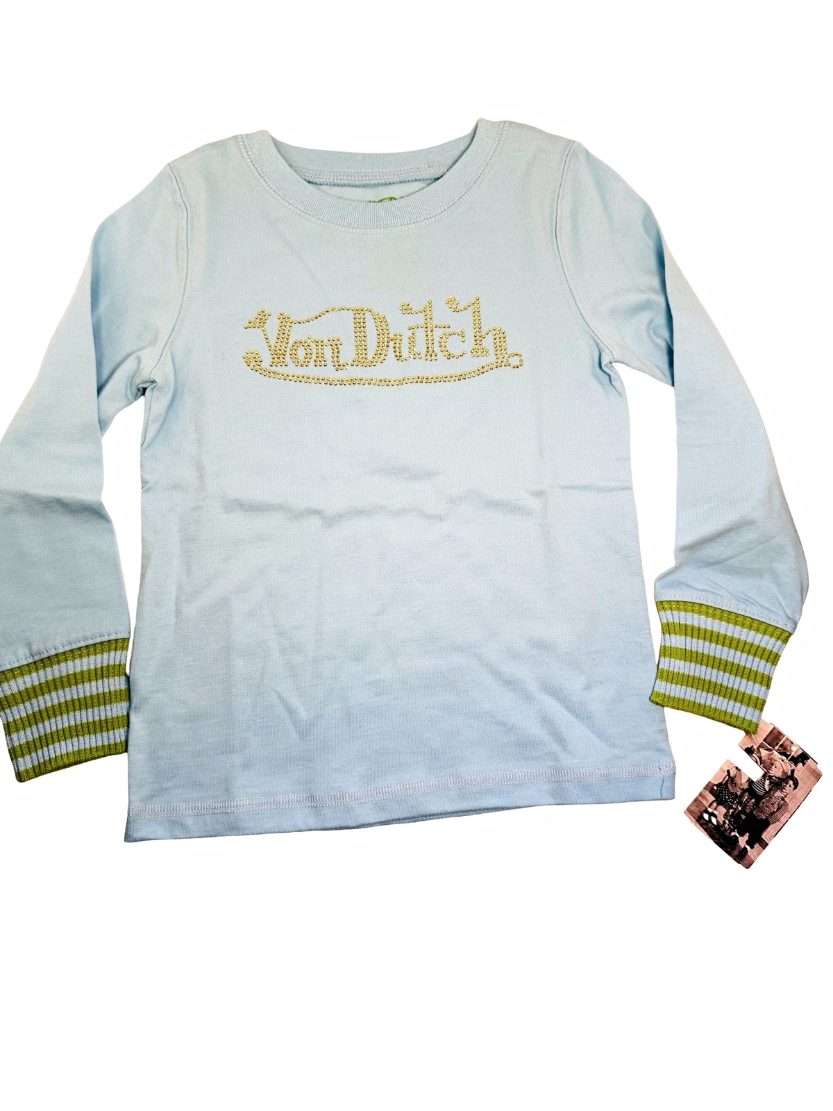 Von Dutch Girls Size 4 Blue Green Long Sleeve Crew Neck Basic T-Shirt