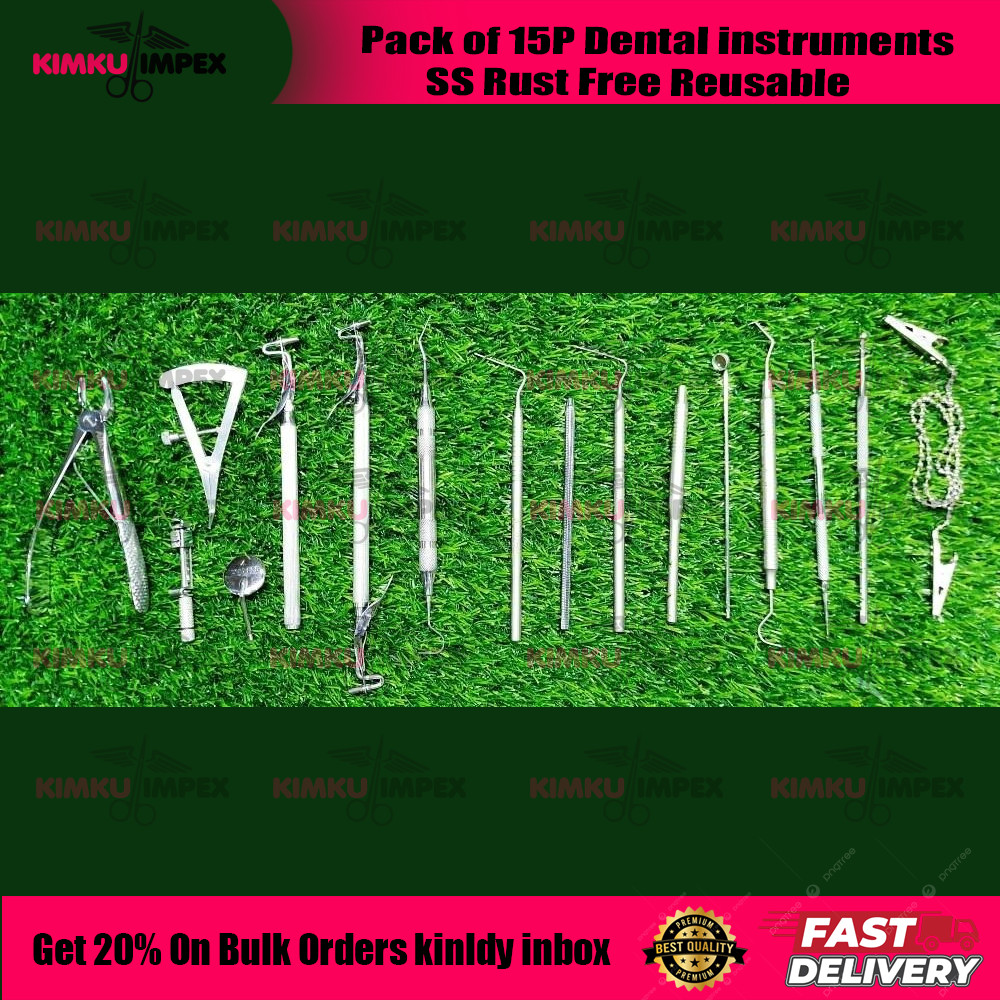 Pack of 15P Dental instruments SS Rust Free Reusable
