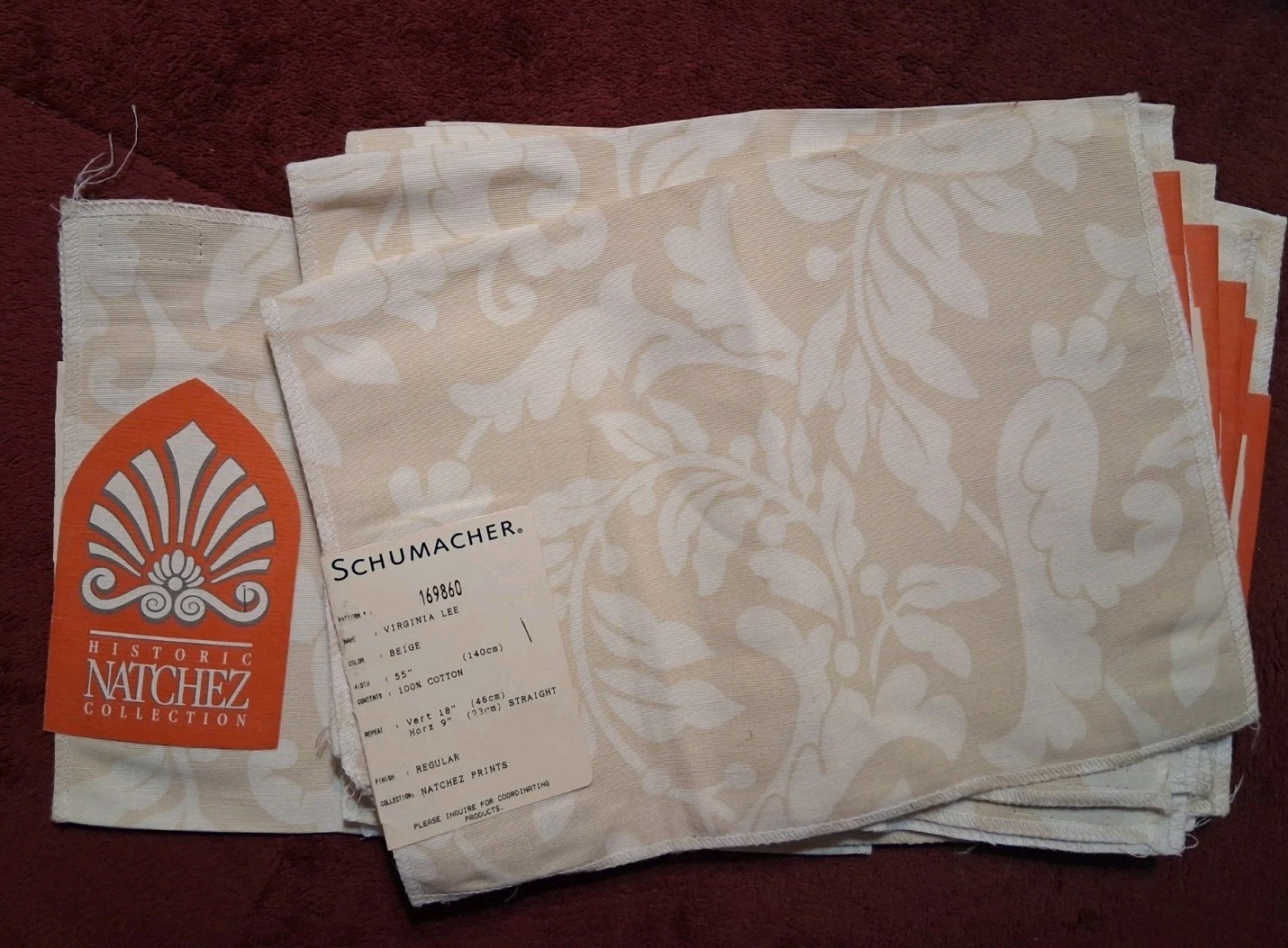Vintage New 1998 Schumacher Cloth Napkins Lot of 8 Historic Natchez Collection