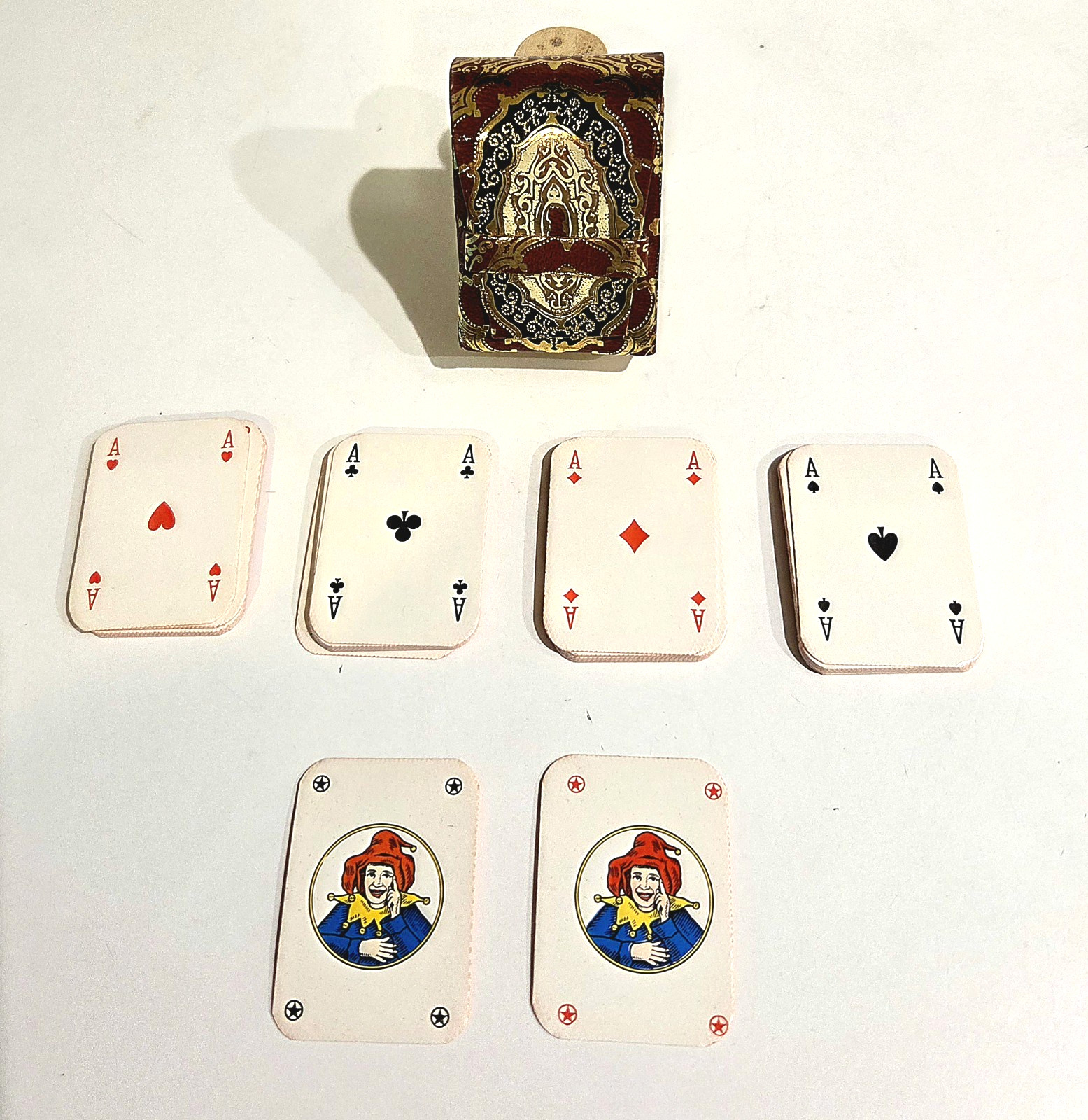 Vtg Italian Miniature Playing Cards Full Deck 2 Jokers Florentine Leather Case