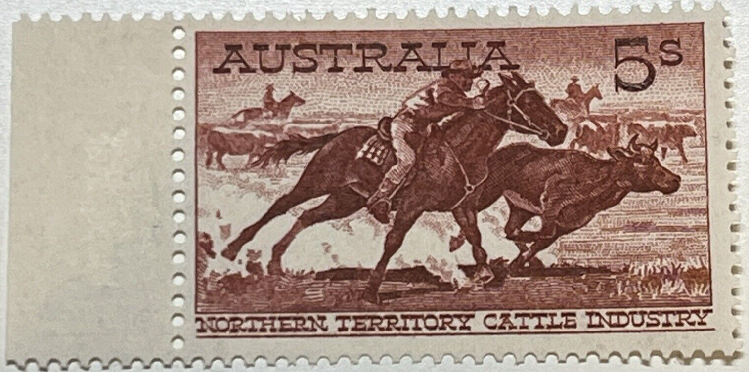 AUSTRALIA POSTAGE STAMP SG327A 5S BROWNISH RED WHITE PAPER UMM MARGINAL CAT.£90