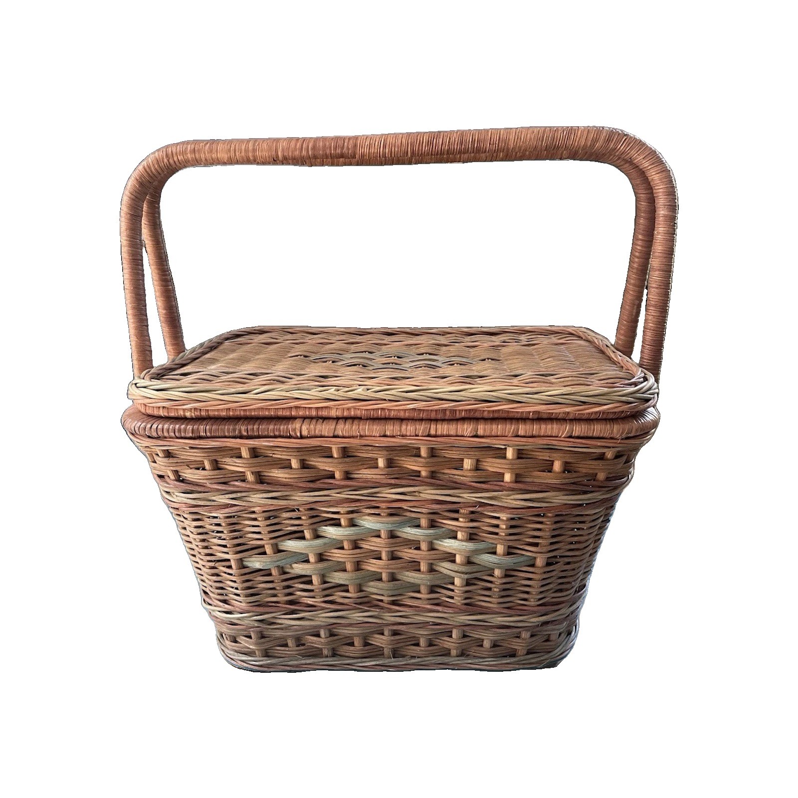 Antique 1920 Wicker Picnic Basket Trunk Adirondack Great Camp French Green Cabin